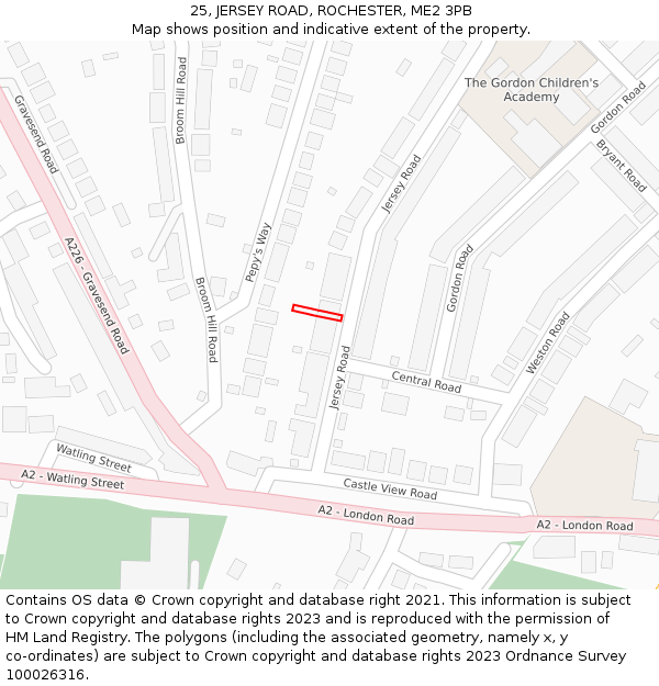 25, JERSEY ROAD, ROCHESTER, ME2 3PB: Location map and indicative extent of plot
