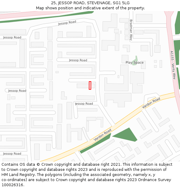 25, JESSOP ROAD, STEVENAGE, SG1 5LG: Location map and indicative extent of plot