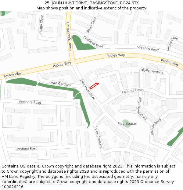 25, JOHN HUNT DRIVE, BASINGSTOKE, RG24 9TX: Location map and indicative extent of plot