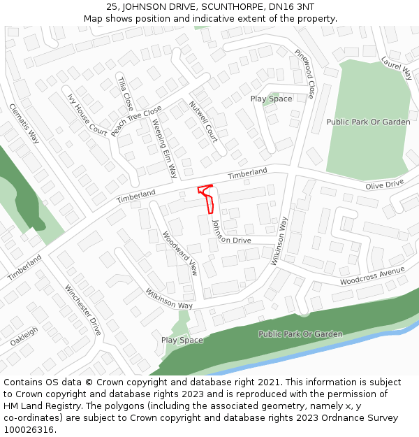 25, JOHNSON DRIVE, SCUNTHORPE, DN16 3NT: Location map and indicative extent of plot