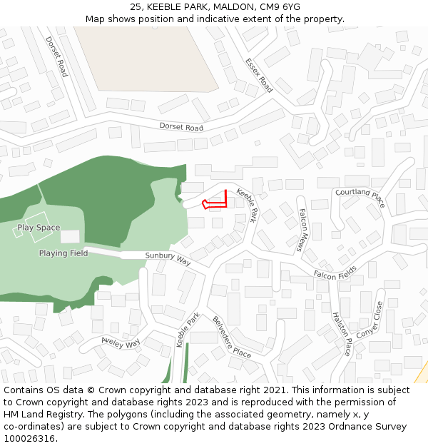 25, KEEBLE PARK, MALDON, CM9 6YG: Location map and indicative extent of plot