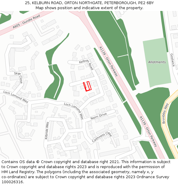 25, KELBURN ROAD, ORTON NORTHGATE, PETERBOROUGH, PE2 6BY: Location map and indicative extent of plot