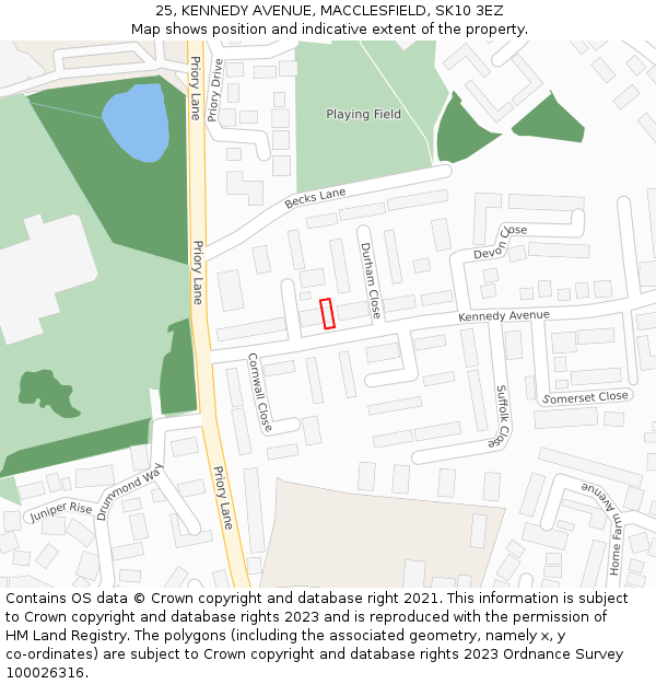 25, KENNEDY AVENUE, MACCLESFIELD, SK10 3EZ: Location map and indicative extent of plot
