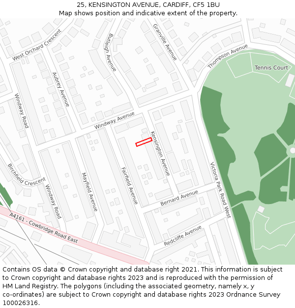 25, KENSINGTON AVENUE, CARDIFF, CF5 1BU: Location map and indicative extent of plot