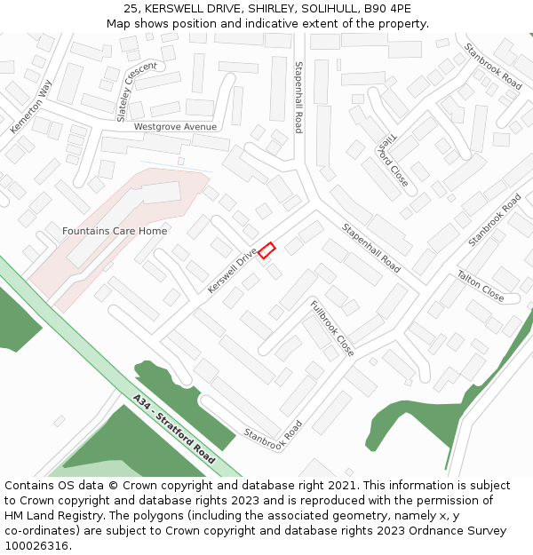 25, KERSWELL DRIVE, SHIRLEY, SOLIHULL, B90 4PE: Location map and indicative extent of plot