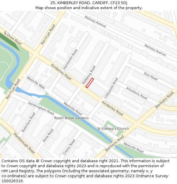 25, KIMBERLEY ROAD, CARDIFF, CF23 5DJ: Location map and indicative extent of plot