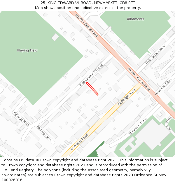 25, KING EDWARD VII ROAD, NEWMARKET, CB8 0ET: Location map and indicative extent of plot