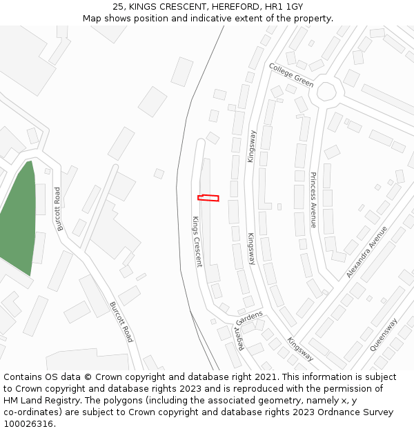 25, KINGS CRESCENT, HEREFORD, HR1 1GY: Location map and indicative extent of plot