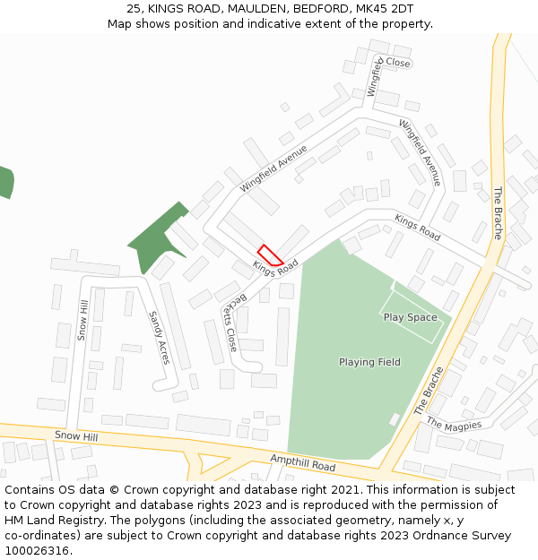 25, KINGS ROAD, MAULDEN, BEDFORD, MK45 2DT: Location map and indicative extent of plot