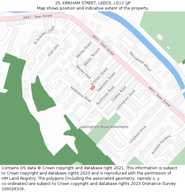 25, KIRKHAM STREET, LEEDS, LS13 1JP: Location map and indicative extent of plot
