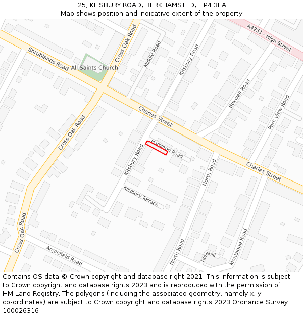 25, KITSBURY ROAD, BERKHAMSTED, HP4 3EA: Location map and indicative extent of plot