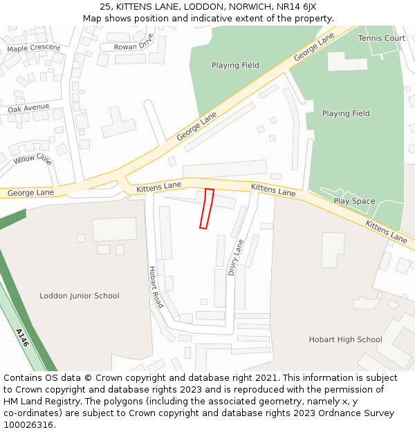 25, KITTENS LANE, LODDON, NORWICH, NR14 6JX: Location map and indicative extent of plot