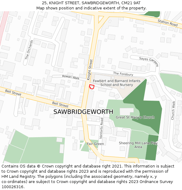 25, KNIGHT STREET, SAWBRIDGEWORTH, CM21 9AT: Location map and indicative extent of plot