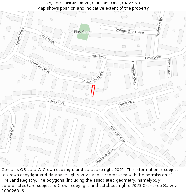 25, LABURNUM DRIVE, CHELMSFORD, CM2 9NR: Location map and indicative extent of plot