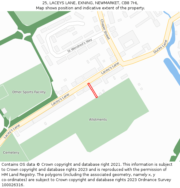 25, LACEYS LANE, EXNING, NEWMARKET, CB8 7HL: Location map and indicative extent of plot