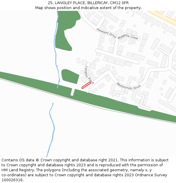 25, LANGLEY PLACE, BILLERICAY, CM12 0FR: Location map and indicative extent of plot