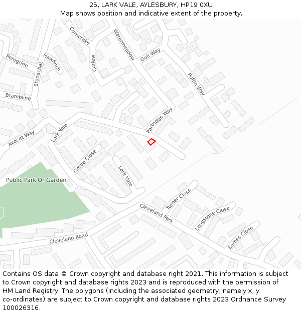 25, LARK VALE, AYLESBURY, HP19 0XU: Location map and indicative extent of plot