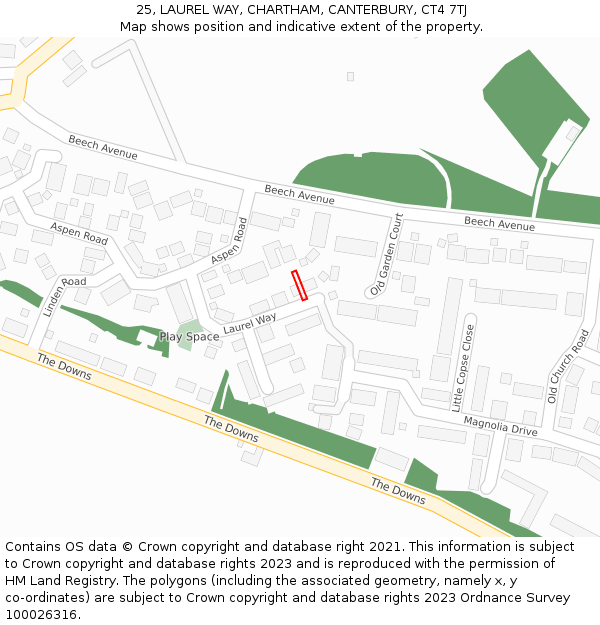 25, LAUREL WAY, CHARTHAM, CANTERBURY, CT4 7TJ: Location map and indicative extent of plot