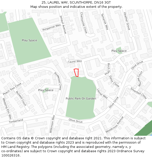 25, LAUREL WAY, SCUNTHORPE, DN16 3GT: Location map and indicative extent of plot