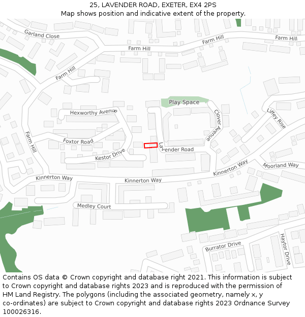 25, LAVENDER ROAD, EXETER, EX4 2PS: Location map and indicative extent of plot