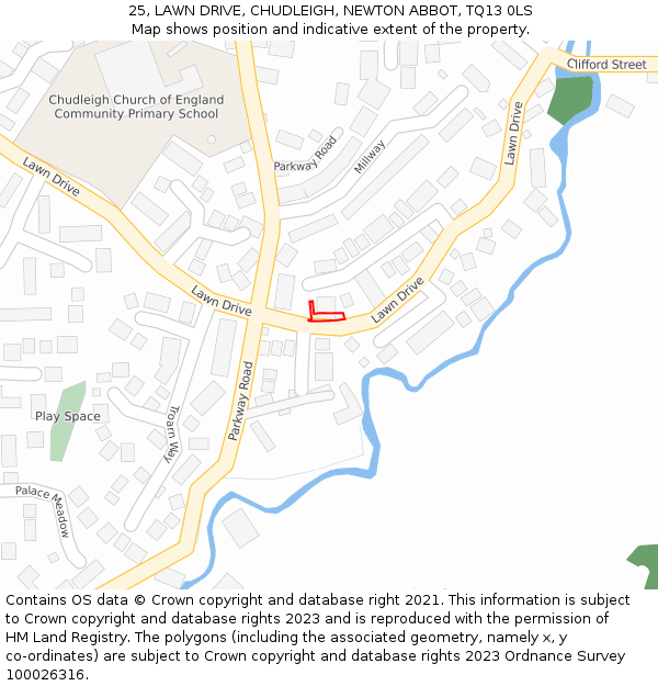 25, LAWN DRIVE, CHUDLEIGH, NEWTON ABBOT, TQ13 0LS: Location map and indicative extent of plot