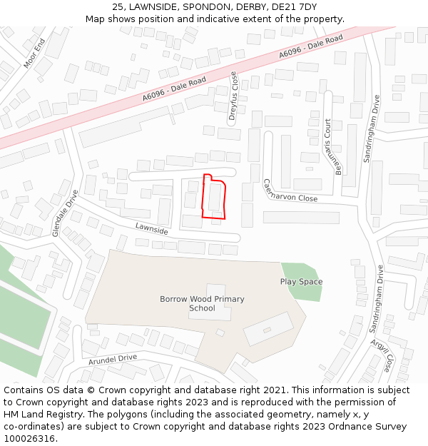 25, LAWNSIDE, SPONDON, DERBY, DE21 7DY: Location map and indicative extent of plot