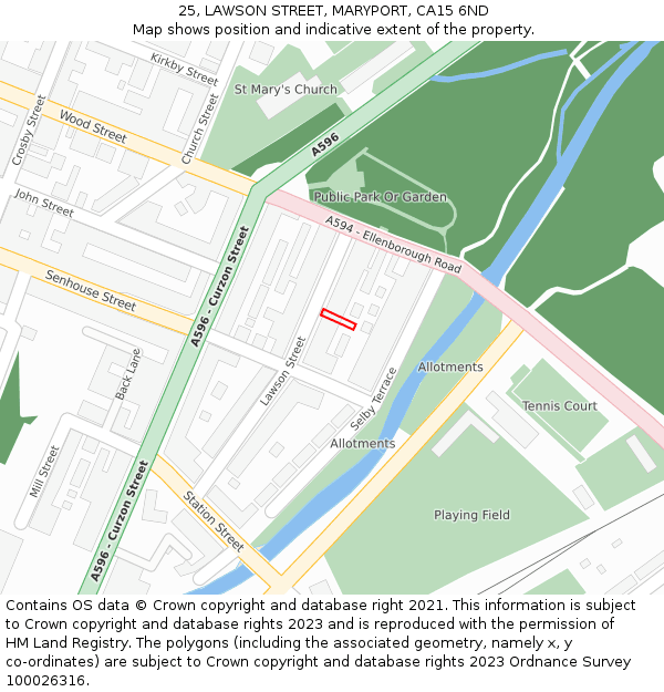 25, LAWSON STREET, MARYPORT, CA15 6ND: Location map and indicative extent of plot