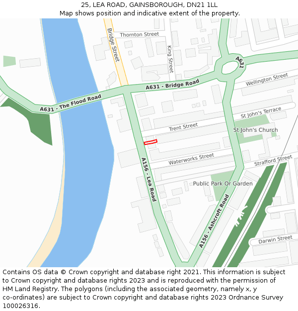 25, LEA ROAD, GAINSBOROUGH, DN21 1LL: Location map and indicative extent of plot