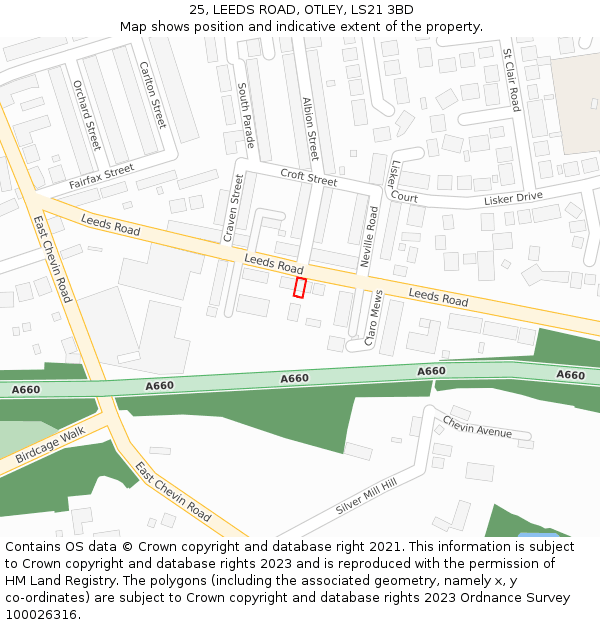 25, LEEDS ROAD, OTLEY, LS21 3BD: Location map and indicative extent of plot