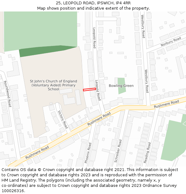 25, LEOPOLD ROAD, IPSWICH, IP4 4RR: Location map and indicative extent of plot