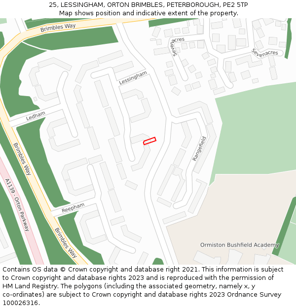 25, LESSINGHAM, ORTON BRIMBLES, PETERBOROUGH, PE2 5TP: Location map and indicative extent of plot
