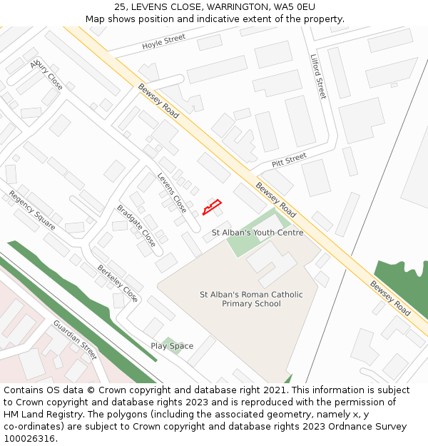 25, LEVENS CLOSE, WARRINGTON, WA5 0EU: Location map and indicative extent of plot