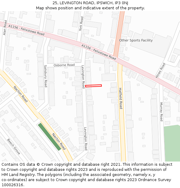 25, LEVINGTON ROAD, IPSWICH, IP3 0NJ: Location map and indicative extent of plot