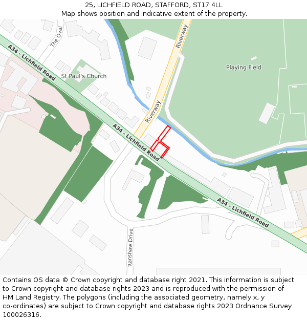 25, LICHFIELD ROAD, STAFFORD, ST17 4LL: Location map and indicative extent of plot