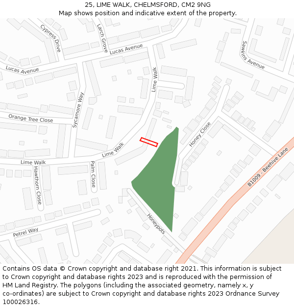 25, LIME WALK, CHELMSFORD, CM2 9NG: Location map and indicative extent of plot