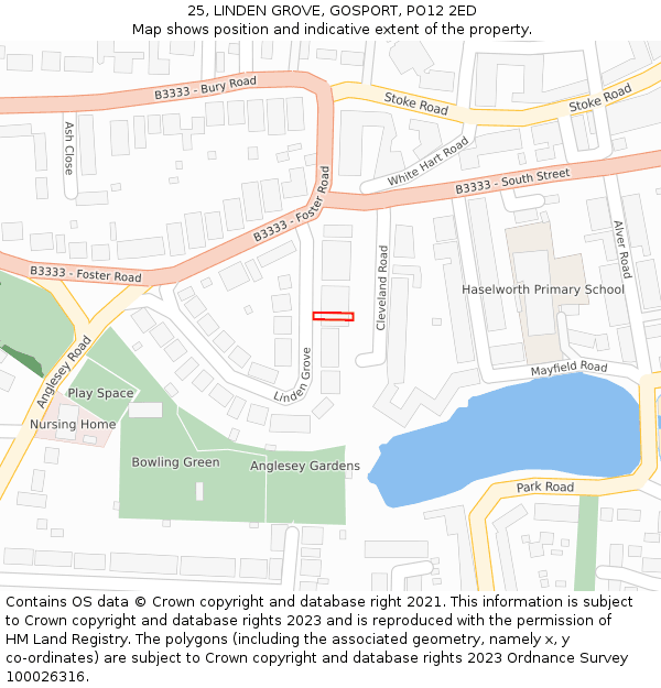 25, LINDEN GROVE, GOSPORT, PO12 2ED: Location map and indicative extent of plot