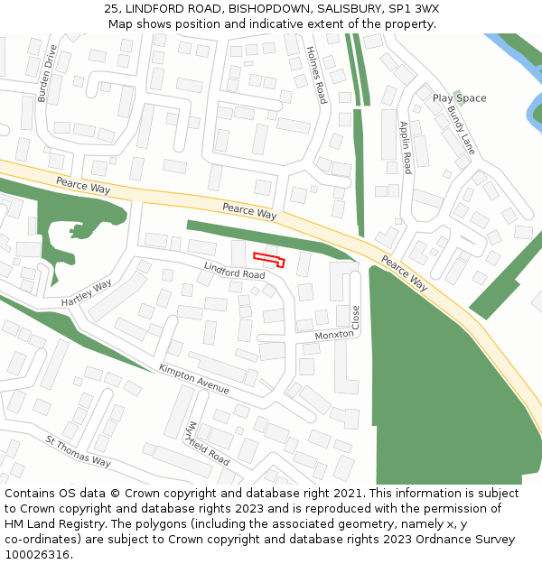 25, LINDFORD ROAD, BISHOPDOWN, SALISBURY, SP1 3WX: Location map and indicative extent of plot
