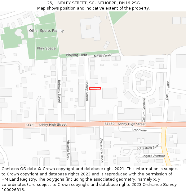 25, LINDLEY STREET, SCUNTHORPE, DN16 2SG: Location map and indicative extent of plot