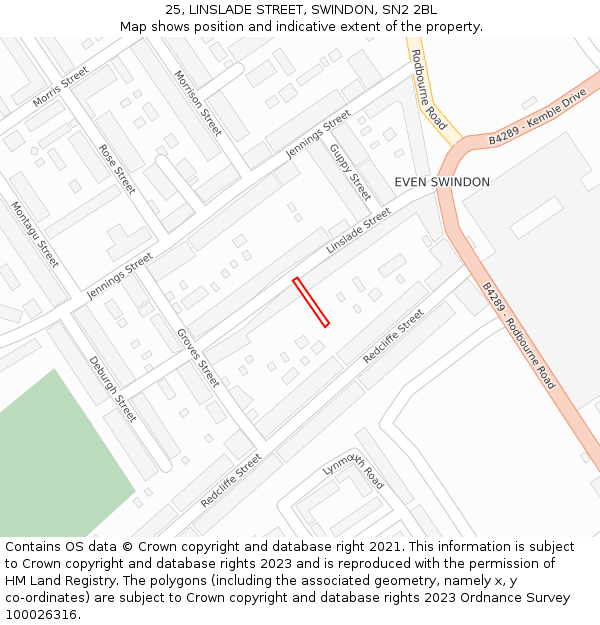 25, LINSLADE STREET, SWINDON, SN2 2BL: Location map and indicative extent of plot