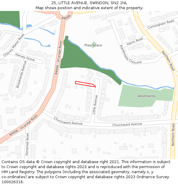 25, LITTLE AVENUE, SWINDON, SN2 1NL: Location map and indicative extent of plot