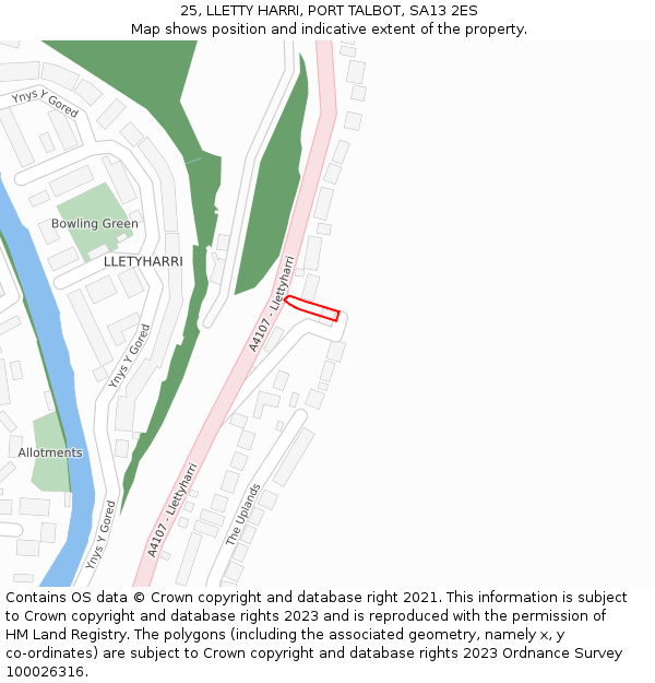 25, LLETTY HARRI, PORT TALBOT, SA13 2ES: Location map and indicative extent of plot