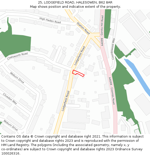 25, LODGEFIELD ROAD, HALESOWEN, B62 8AR: Location map and indicative extent of plot