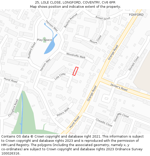 25, LOLE CLOSE, LONGFORD, COVENTRY, CV6 6PR: Location map and indicative extent of plot