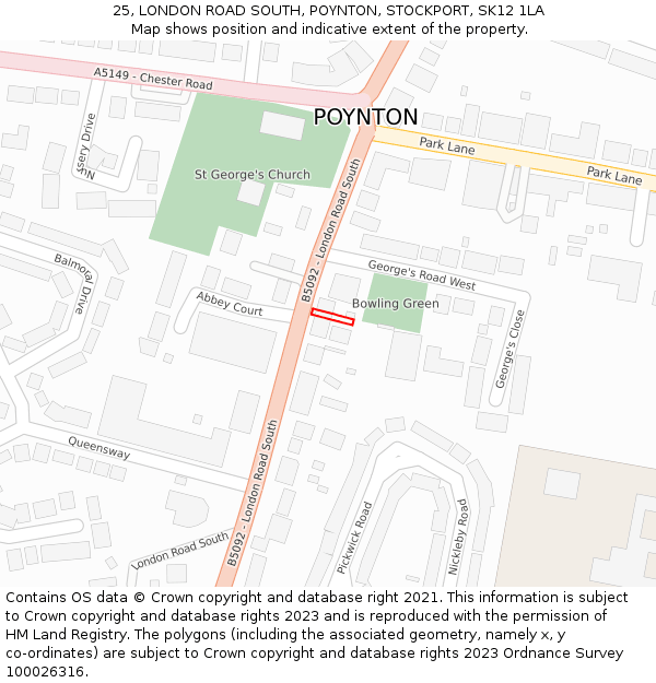 25, LONDON ROAD SOUTH, POYNTON, STOCKPORT, SK12 1LA: Location map and indicative extent of plot