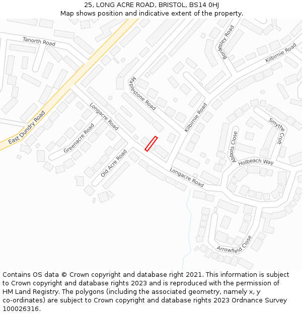 25, LONG ACRE ROAD, BRISTOL, BS14 0HJ: Location map and indicative extent of plot