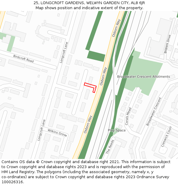 25, LONGCROFT GARDENS, WELWYN GARDEN CITY, AL8 6JR: Location map and indicative extent of plot