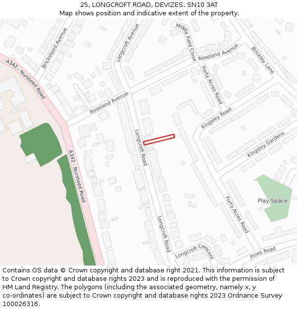 25, LONGCROFT ROAD, DEVIZES, SN10 3AT: Location map and indicative extent of plot
