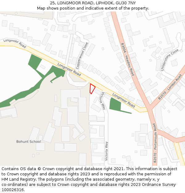 25, LONGMOOR ROAD, LIPHOOK, GU30 7NY: Location map and indicative extent of plot