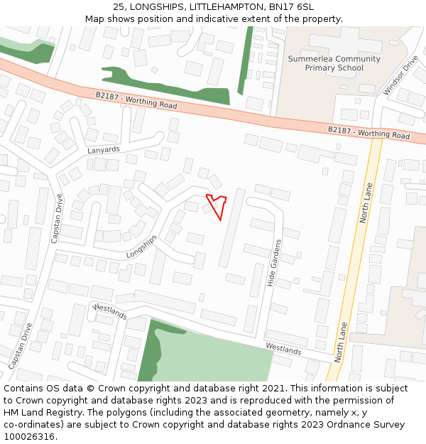 25, LONGSHIPS, LITTLEHAMPTON, BN17 6SL: Location map and indicative extent of plot