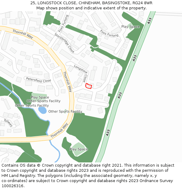 25, LONGSTOCK CLOSE, CHINEHAM, BASINGSTOKE, RG24 8WR: Location map and indicative extent of plot